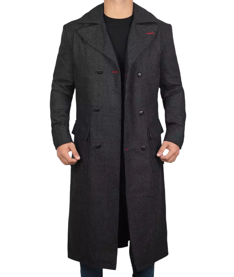 Mens Grey Wool Coat - Double Breasted