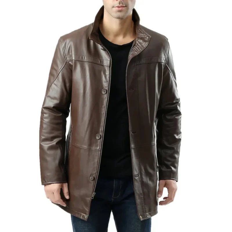 Men’s Brown Lambskin Leather Car Coat