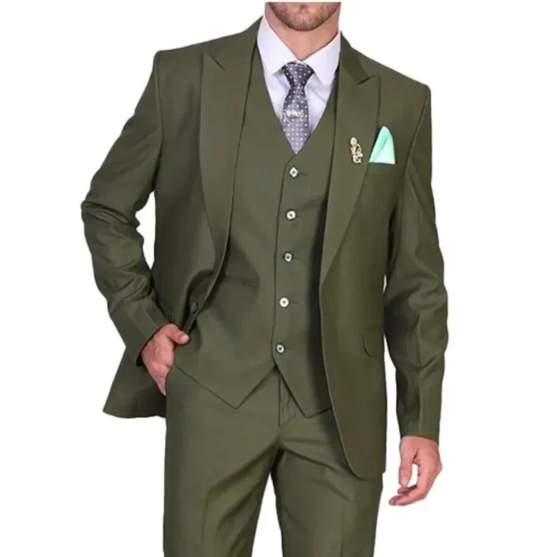 Classic Olive Green 3-Piece Suit for Men