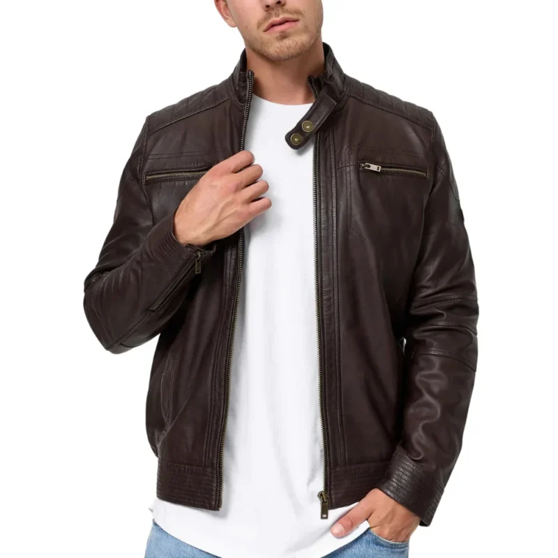 Men’s Classic Chocolate Brown Lambskin Motorcycle Jacket