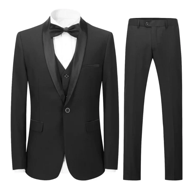 Classic Black Shawl Lapel 3-Piece Slim Fit Tuxedo for Me