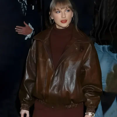 Taylor Swift NYC 2025 Brown Leather Jacket