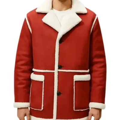Red Shearling Belted Trench Coat