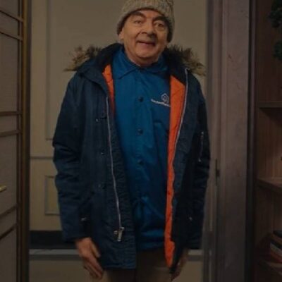 Man Vs Baby 2025 Rowan Atkinson Navy Blue Fur Hooded Coat