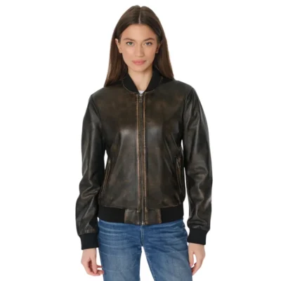 Womens Brown Leather Bomber Jacket