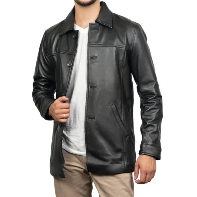 Victor Black Leather Car Coat