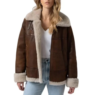 Womens B3 Shearling Brown Leather Aviator Jacket
