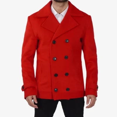 Red Wool Melton Christmas Peacoat