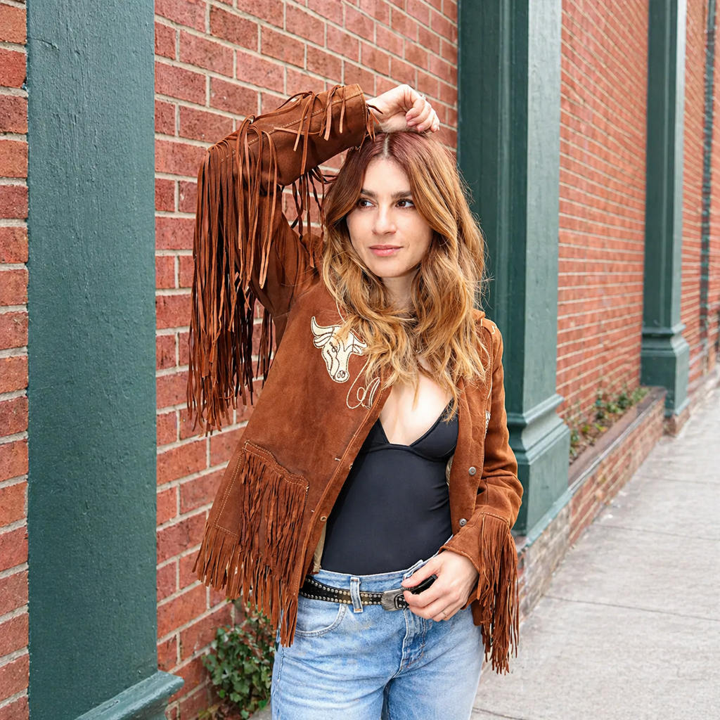 Aya Cash Brown Fringe Suede Jacket