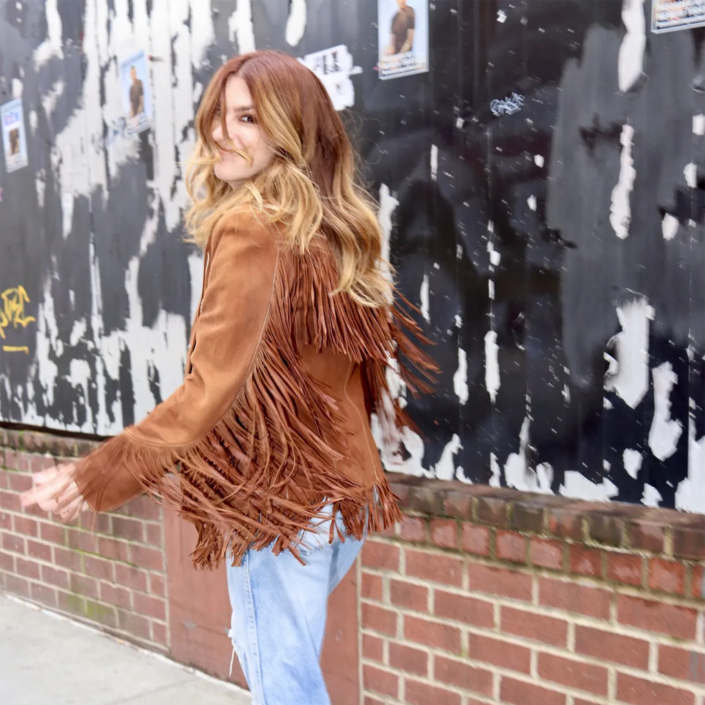 Aya Cash Brown Fringe Suede Jacket