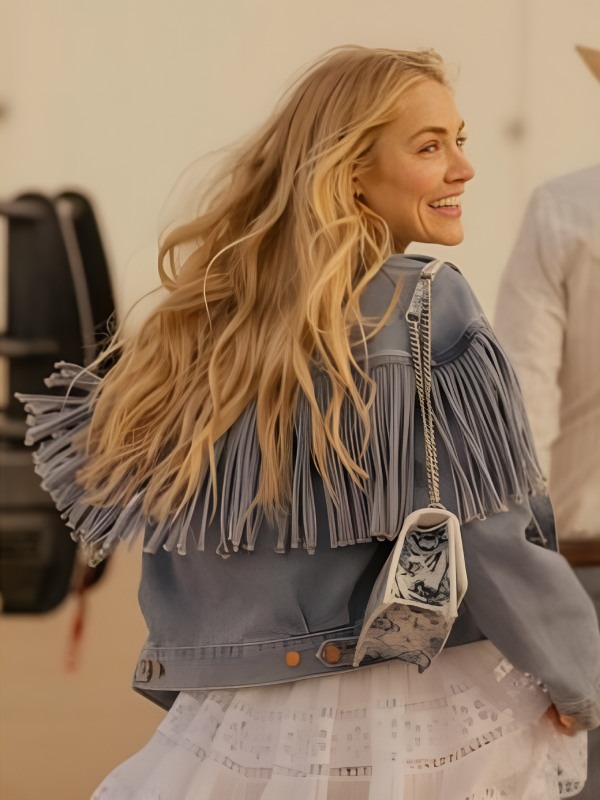 Landman 2024 Michelle Randolph Denim Fringe Jacket