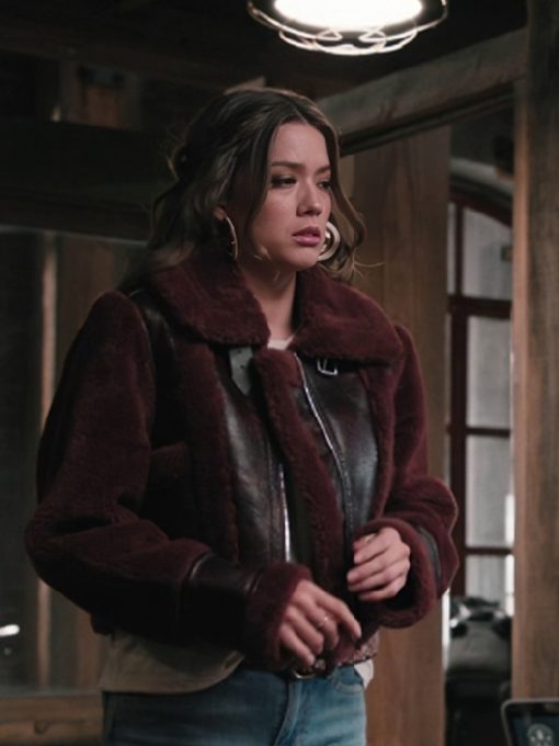Marshals S01 Morgan Lindholm Burgundy Cropped Leather Jacket